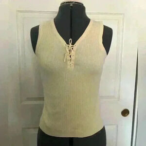 VTG Y2K unbranded cotton crop top with criss-cross lace on the front best fits S